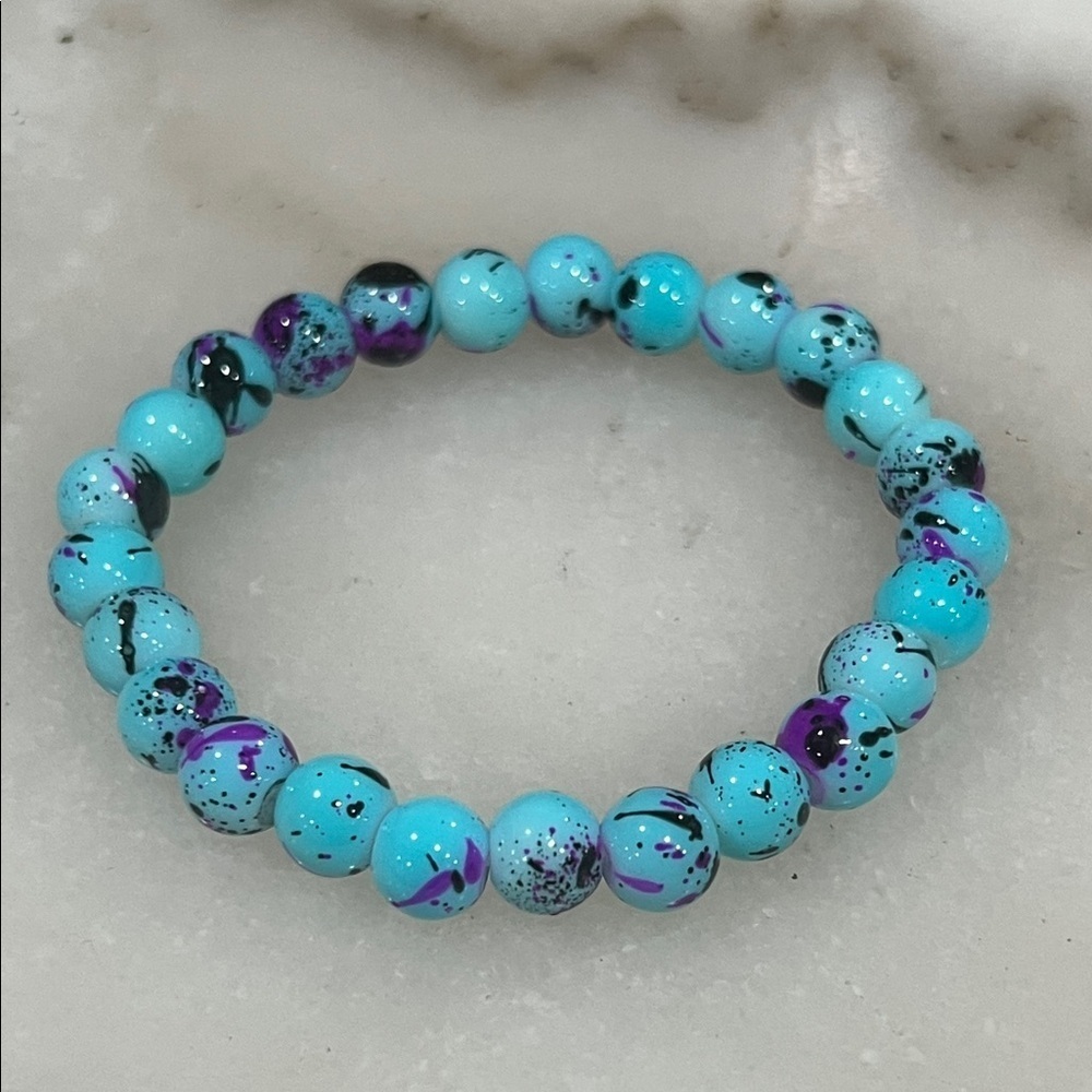 Vibrant Blue and Purple Beaded Acrylic Stretch Bracelet